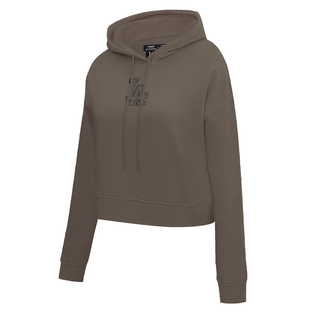 MLB LOS ANGELES DODGERS NEUTRAL WOMEN'S CROPPED PULLOVER HOODIE (DARK TAUPE)