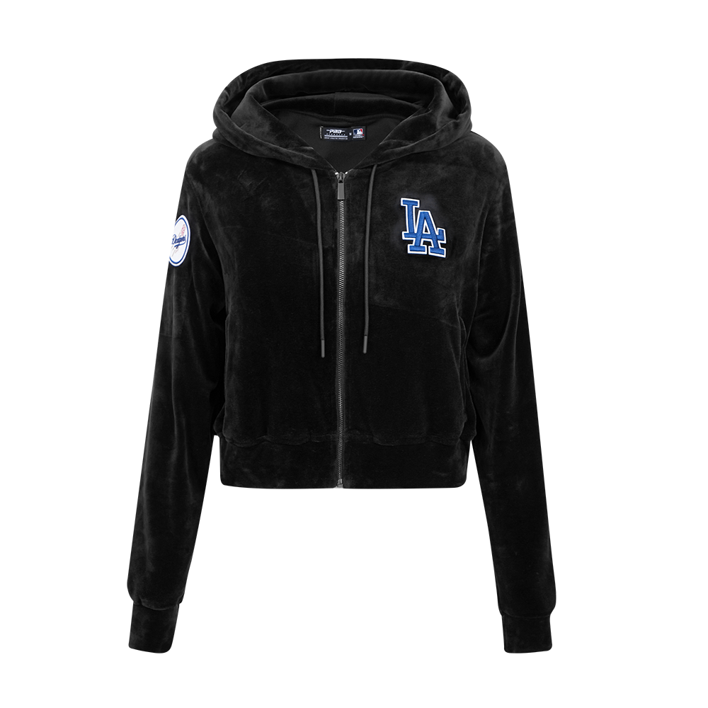 MLB LOS ANGELES DODGERS CLASSIC CHANDAIL À CAPUCHON EN VELOURS À GLISSIÈRE POUR FEMME (NOIR)