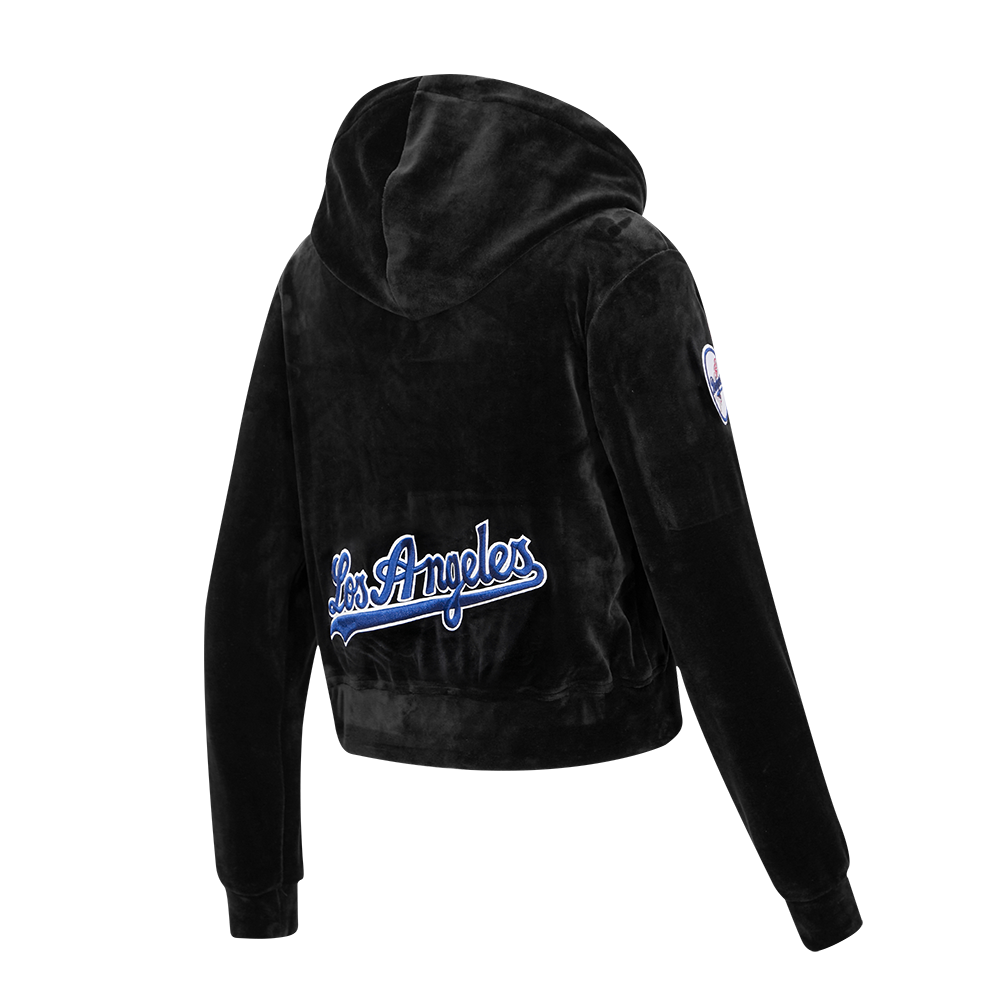 MLB LOS ANGELES DODGERS CLASSIC WOMEN'S VELOUR FULL ZIP PULLOVER HOODIE (BLACK)
