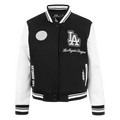 MLB LOS ANGELES DODGERS PEARLS WOMEN'S RIB WOOL VARSITY JACKET (BLACK/WHITE)