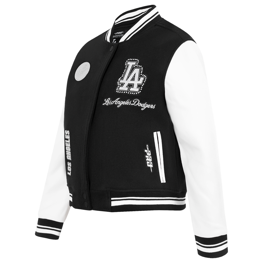 MLB LOS ANGELES DODGERS PEARLS WOMEN'S RIB WOOL VARSITY JACKET (BLACK/WHITE)