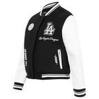 MLB LOS ANGELES DODGERS PEARLS WOMEN'S RIB WOOL VARSITY JACKET (BLACK/WHITE)