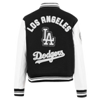 MLB LOS ANGELES DODGERS PEARLS WOMEN'S RIB WOOL VARSITY JACKET (BLACK/WHITE)
