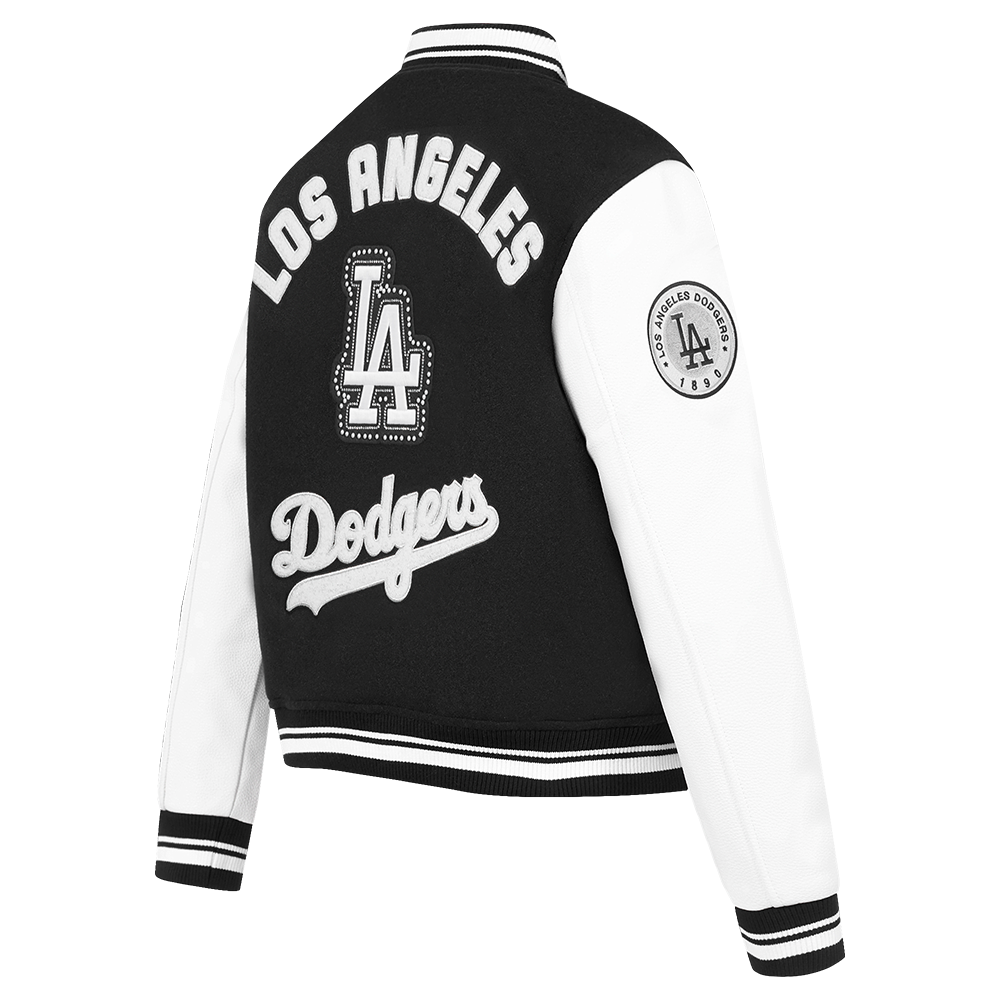 MLB LOS ANGELES DODGERS PEARLS WOMEN'S RIB WOOL VARSITY JACKET (BLACK/WHITE)