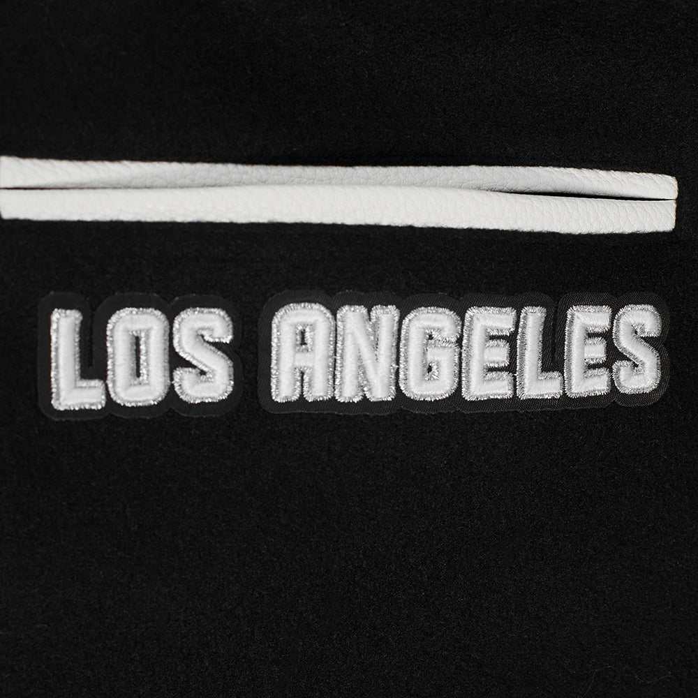 MLB LOS ANGELES DODGERS PEARLS WOMEN'S RIB WOOL VARSITY JACKET (BLACK/WHITE)
