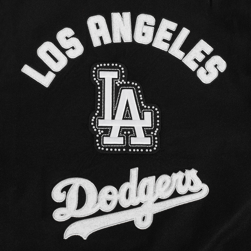 MLB LOS ANGELES DODGERS PEARLS WOMEN'S RIB WOOL VARSITY JACKET (BLACK/WHITE)