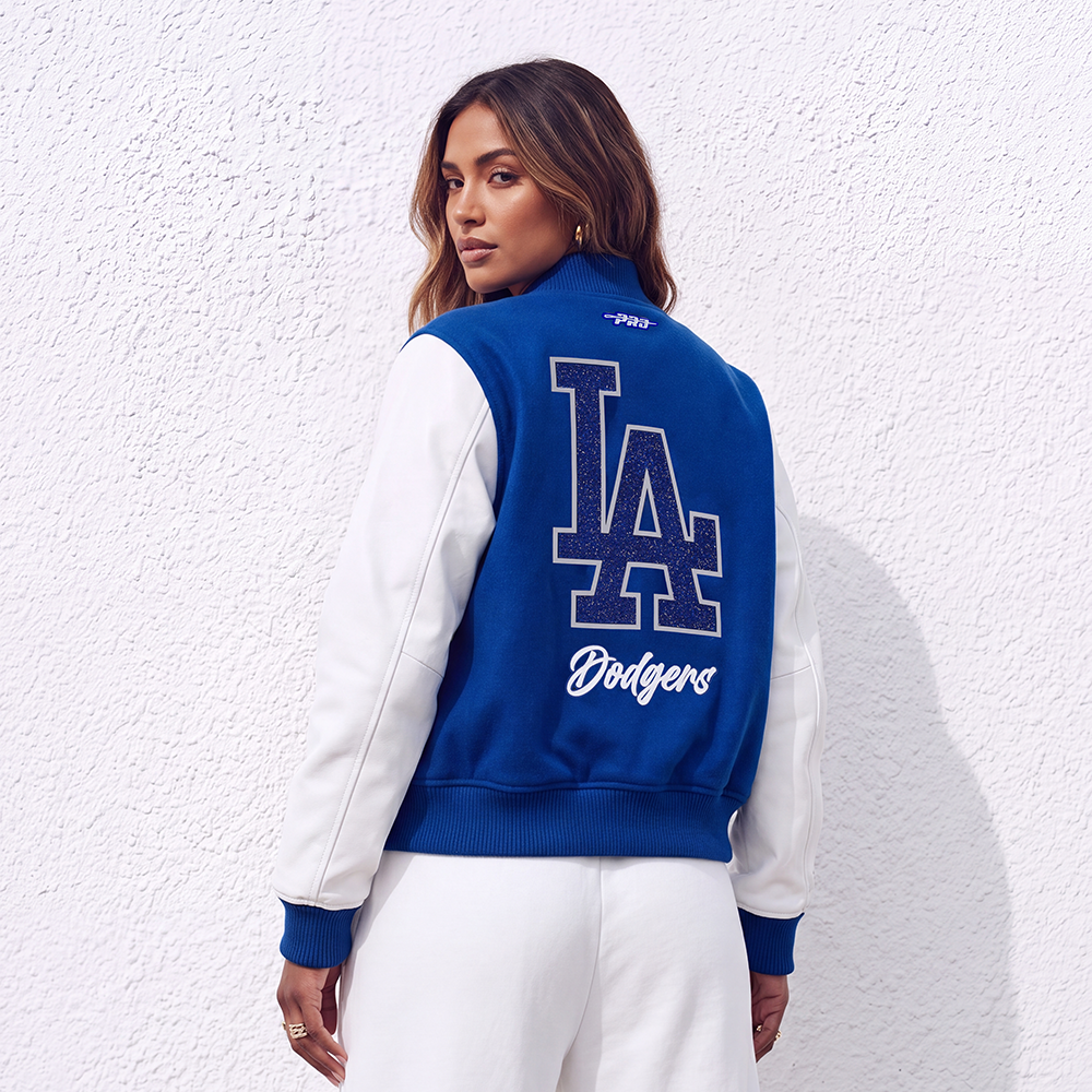 MLB LOS ANGELES DODGERS TEAM CRYSTALLINE WOMEN'S VARSITY JACKET (DODGER BLUE/WHITE)