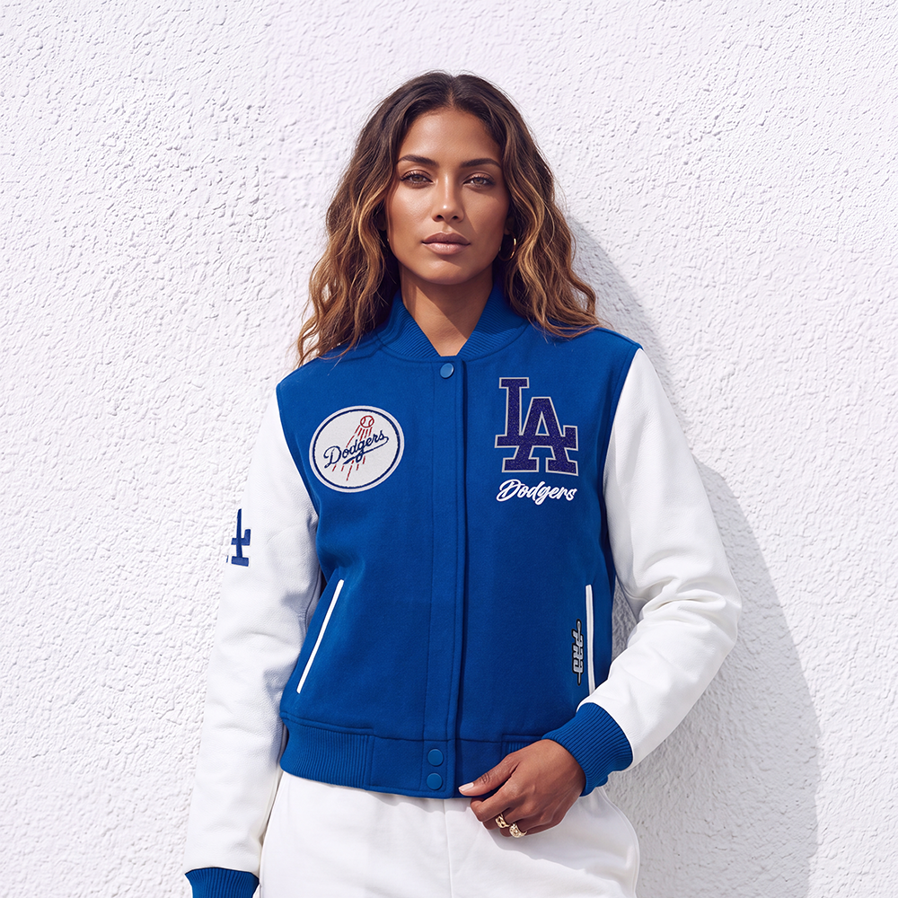 MLB LOS ANGELES DODGERS TEAM CRYSTALLINE BLOUSON COLLÉGIAL POUR FEMME (BLEU DODGER/BLANC)