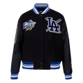 MLB LOS ANGELES DODGERS MASH UP BLOUSON COLLÉGIAL EN LAINE À BORDS CÔTELÉS POUR FEMME (NOIR/BLEU DODGER)