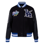 MLB LOS ANGELES DODGERS MASH UP BLOUSON COLLÉGIAL EN LAINE À BORDS CÔTELÉS POUR FEMME (NOIR/BLEU DODGER)