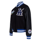 MLB LOS ANGELES DODGERS MASH UP BLOUSON COLLÉGIAL EN LAINE À BORDS CÔTELÉS POUR FEMME (NOIR/BLEU DODGER)