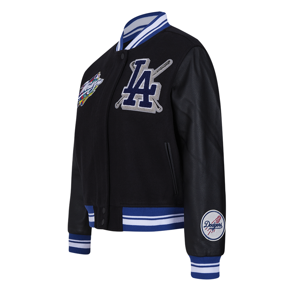 MLB LOS ANGELES DODGERS MASH UP BLOUSON COLLÉGIAL EN LAINE À BORDS CÔTELÉS POUR FEMME (NOIR/BLEU DODGER)