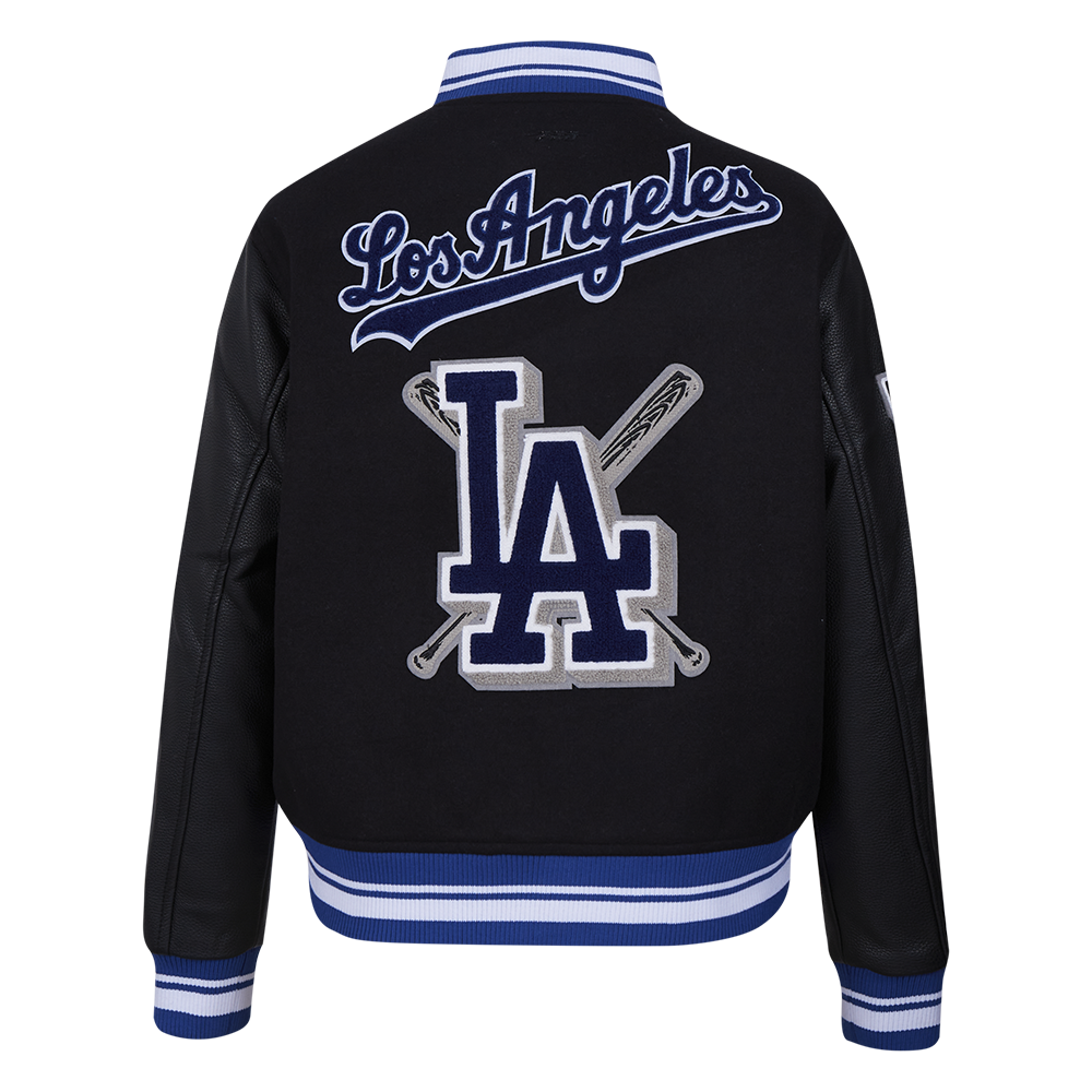 MLB LOS ANGELES DODGERS MASH UP BLOUSON COLLÉGIAL EN LAINE À BORDS CÔTELÉS POUR FEMME (NOIR/BLEU DODGER)