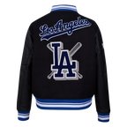 MLB LOS ANGELES DODGERS MASH UP BLOUSON COLLÉGIAL EN LAINE À BORDS CÔTELÉS POUR FEMME (NOIR/BLEU DODGER)