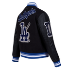MLB LOS ANGELES DODGERS MASH UP BLOUSON COLLÉGIAL EN LAINE À BORDS CÔTELÉS POUR FEMME (NOIR/BLEU DODGER)