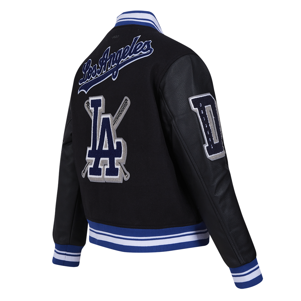 MLB LOS ANGELES DODGERS MASH UP BLOUSON COLLÉGIAL EN LAINE À BORDS CÔTELÉS POUR FEMME (NOIR/BLEU DODGER)