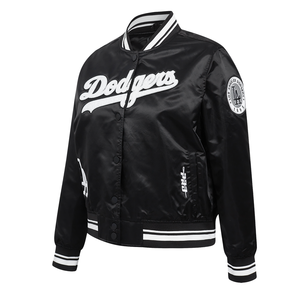MLB LOS ANGELES DODGERS PEARLS BLOUSON EN SATIN À BORDS CÔTELÉS POUR FEMME (NOIR)