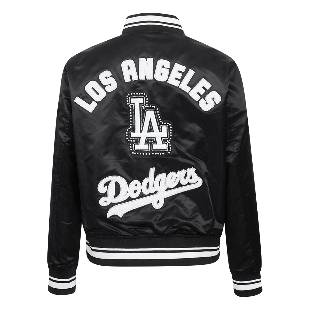 MLB LOS ANGELES DODGERS PEARLS BLOUSON EN SATIN À BORDS CÔTELÉS POUR FEMME (NOIR)