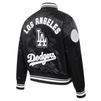 MLB LOS ANGELES DODGERS PEARLS BLOUSON EN SATIN À BORDS CÔTELÉS POUR FEMME (NOIR)