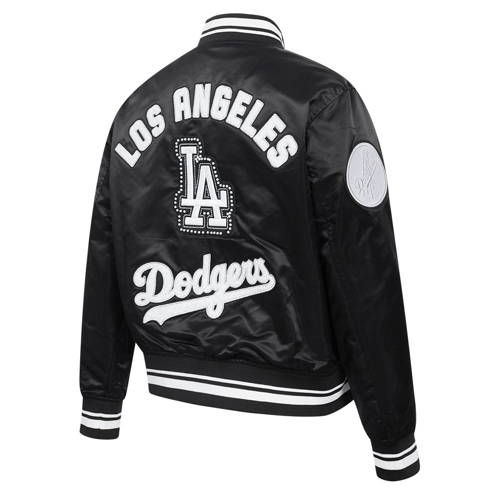 MLB LOS ANGELES DODGERS PEARLS BLOUSON EN SATIN À BORDS CÔTELÉS POUR FEMME (NOIR)