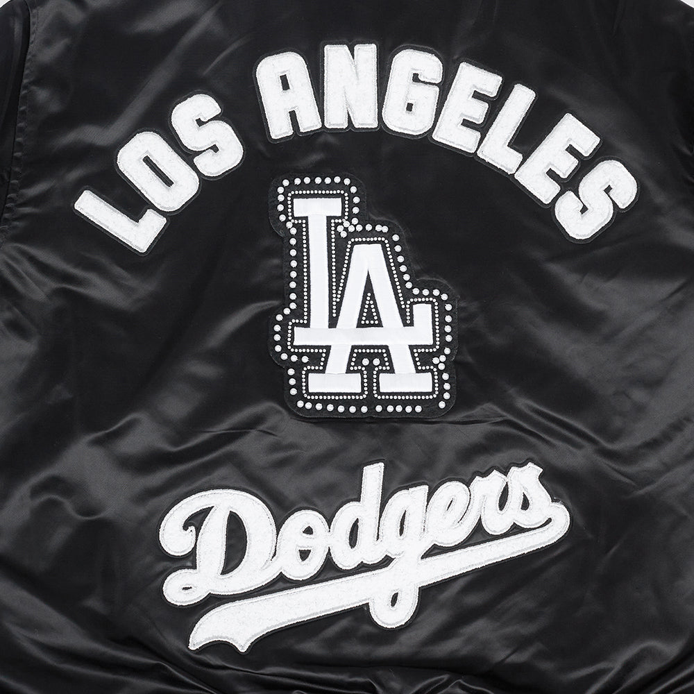 MLB LOS ANGELES DODGERS PEARLS BLOUSON EN SATIN À BORDS CÔTELÉS POUR FEMME (NOIR)