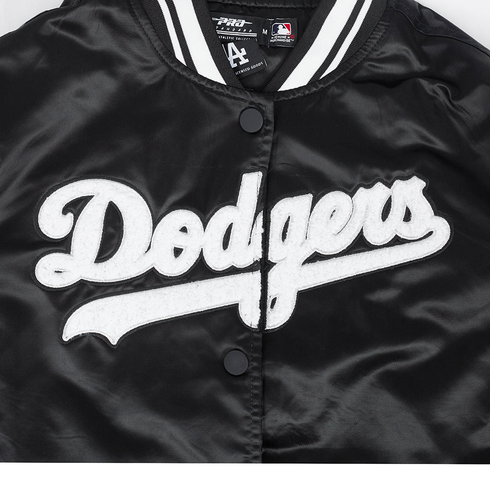 MLB LOS ANGELES DODGERS PEARLS BLOUSON EN SATIN À BORDS CÔTELÉS POUR FEMME (NOIR)