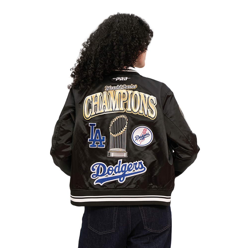 LOS ANGELES DODGERS MLB WORLD SERIES 2025 WOMEN'S RIB SATIN JACKET (BLACK)