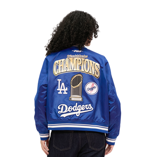 MLB LOS ANGELES DODGERS WORLD SERIES BLOUSON EN SATIN À BORDS CÔTELÉS 2025 POUR FEMME (BLEU DODGER)