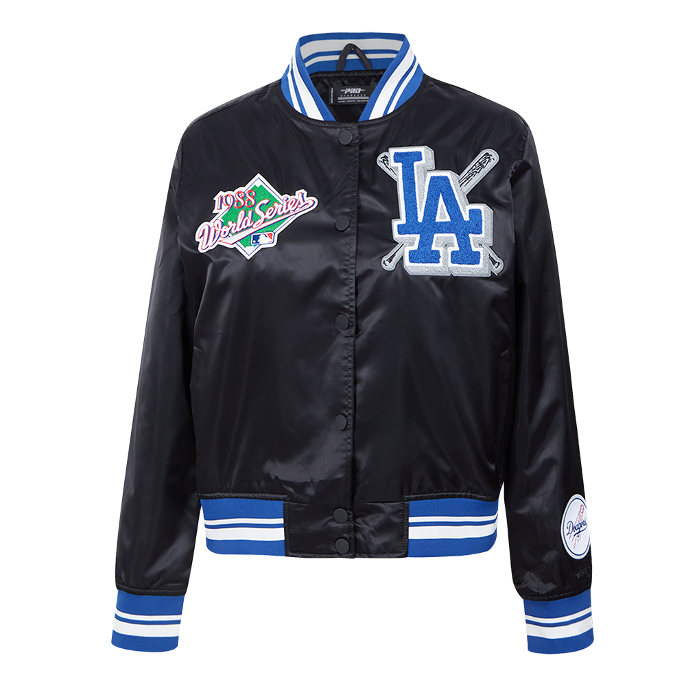MLB LOS ANGELES DODGERS MASH UP BLOUSON EN SATIN À BORDS CÔTELÉS POUR FEMME (NOIR/BLEU DODGER)