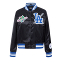 MLB LOS ANGELES DODGERS MASH UP BLOUSON EN SATIN À BORDS CÔTELÉS POUR FEMME (NOIR/BLEU DODGER)