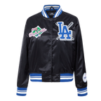 MLB LOS ANGELES DODGERS MASH UP BLOUSON EN SATIN À BORDS CÔTELÉS POUR FEMME (NOIR/BLEU DODGER)