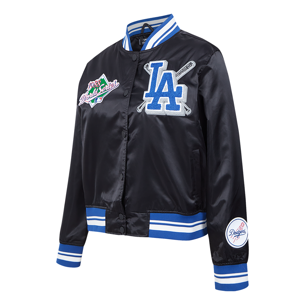 MLB LOS ANGELES DODGERS MASH UP BLOUSON EN SATIN À BORDS CÔTELÉS POUR FEMME (NOIR/BLEU DODGER)
