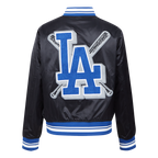 MLB LOS ANGELES DODGERS MASH UP BLOUSON EN SATIN À BORDS CÔTELÉS POUR FEMME (NOIR/BLEU DODGER)