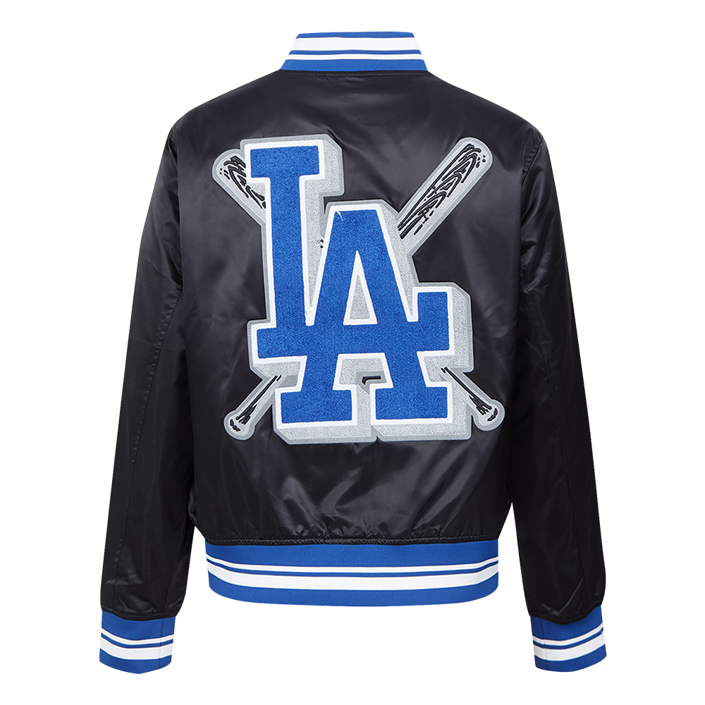 MLB LOS ANGELES DODGERS MASH UP BLOUSON EN SATIN À BORDS CÔTELÉS POUR FEMME (NOIR/BLEU DODGER)