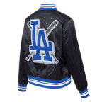 MLB LOS ANGELES DODGERS MASH UP BLOUSON EN SATIN À BORDS CÔTELÉS POUR FEMME (NOIR/BLEU DODGER)