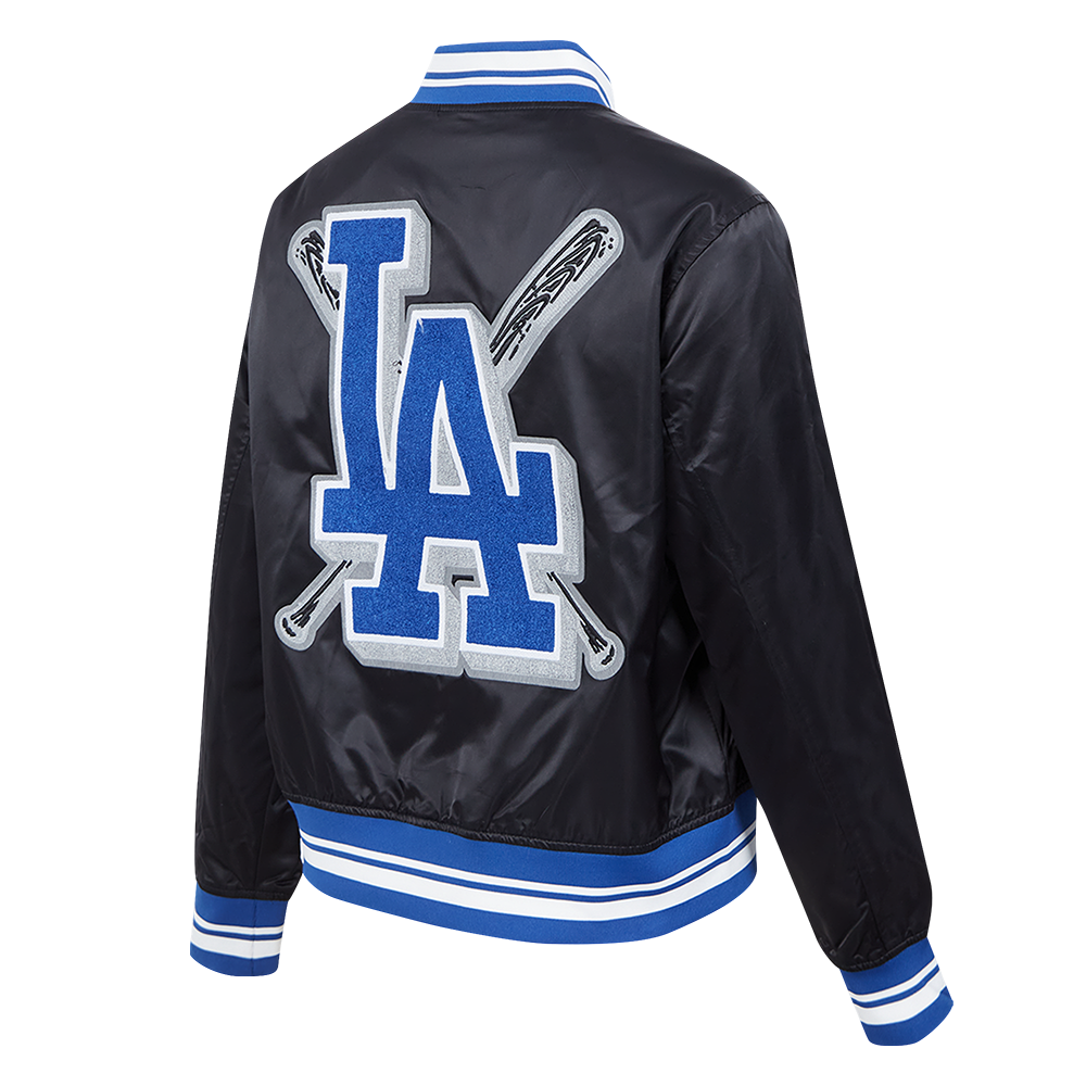 MLB LOS ANGELES DODGERS MASH UP BLOUSON EN SATIN À BORDS CÔTELÉS POUR FEMME (NOIR/BLEU DODGER)