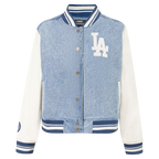 MLB LOS ANGELES DODGERS VARSITY BLUES WOMEN'S DENIM VARSITY JACKET (DENIM/LINEN)