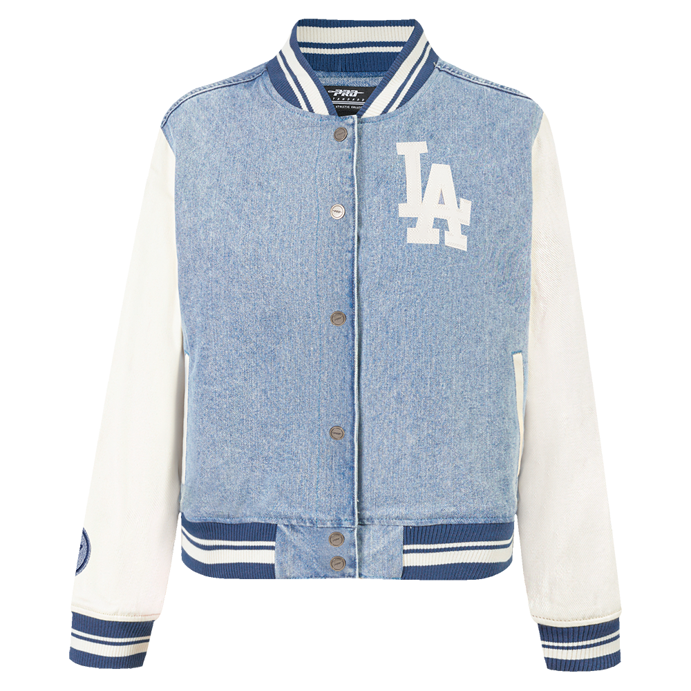 MLB LOS ANGELES DODGERS VARSITY BLUES WOMEN'S DENIM VARSITY JACKET (DENIM/LINEN)