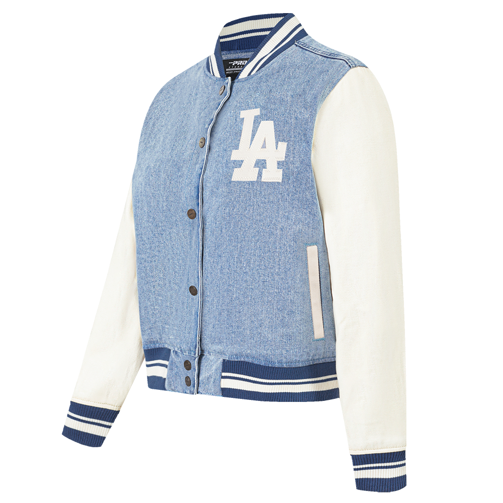 MLB LOS ANGELES DODGERS VARSITY BLUES WOMEN'S DENIM VARSITY JACKET (DENIM/LINEN)