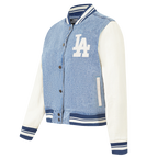 MLB LOS ANGELES DODGERS VARSITY BLUES WOMEN'S DENIM VARSITY JACKET (DENIM/LINEN)