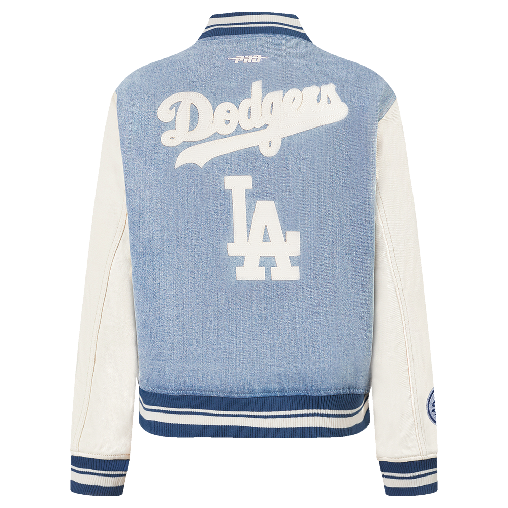MLB LOS ANGELES DODGERS VARSITY BLUES WOMEN'S DENIM VARSITY JACKET (DENIM/LINEN)