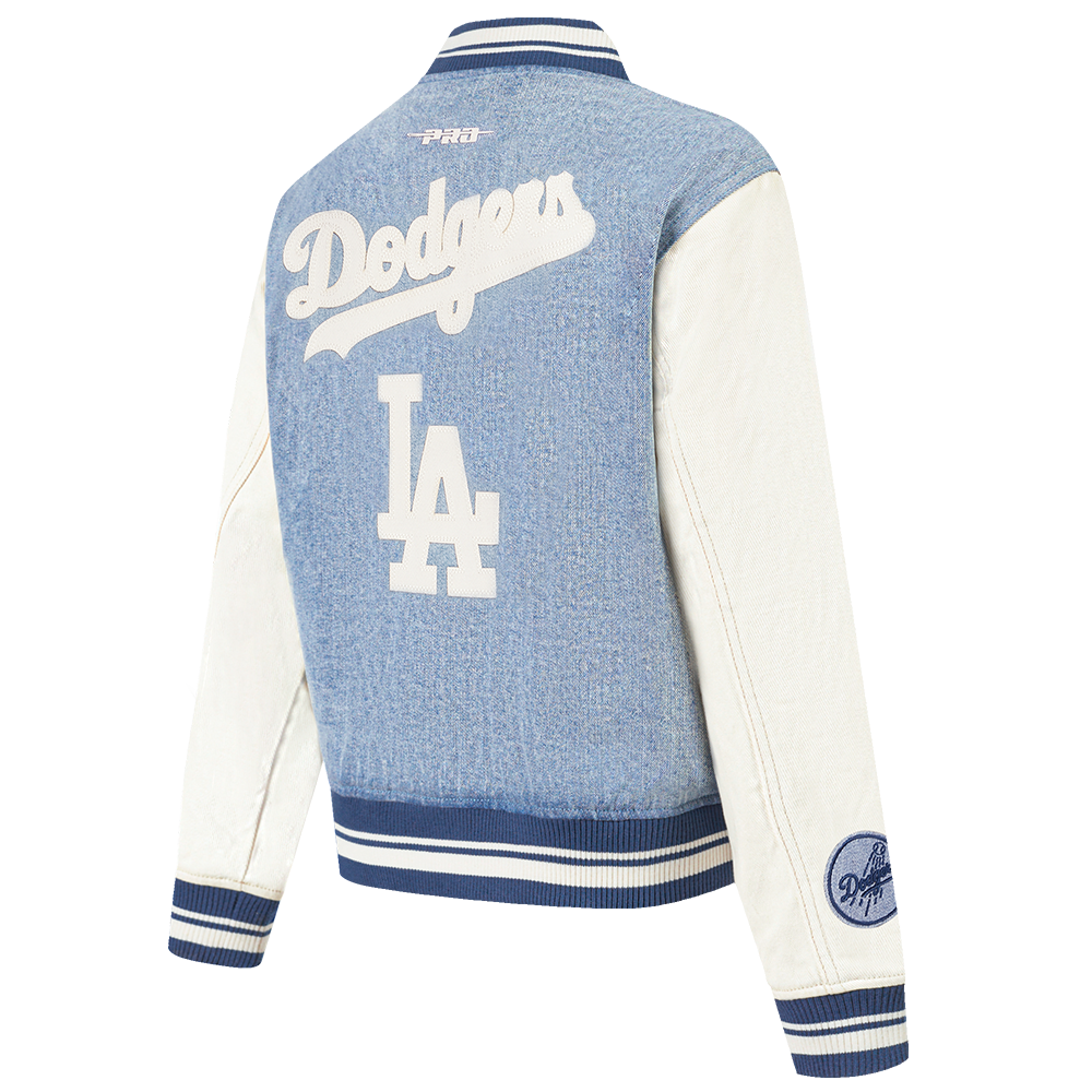 MLB LOS ANGELES DODGERS VARSITY BLUES WOMEN'S DENIM VARSITY JACKET (DENIM/LINEN)