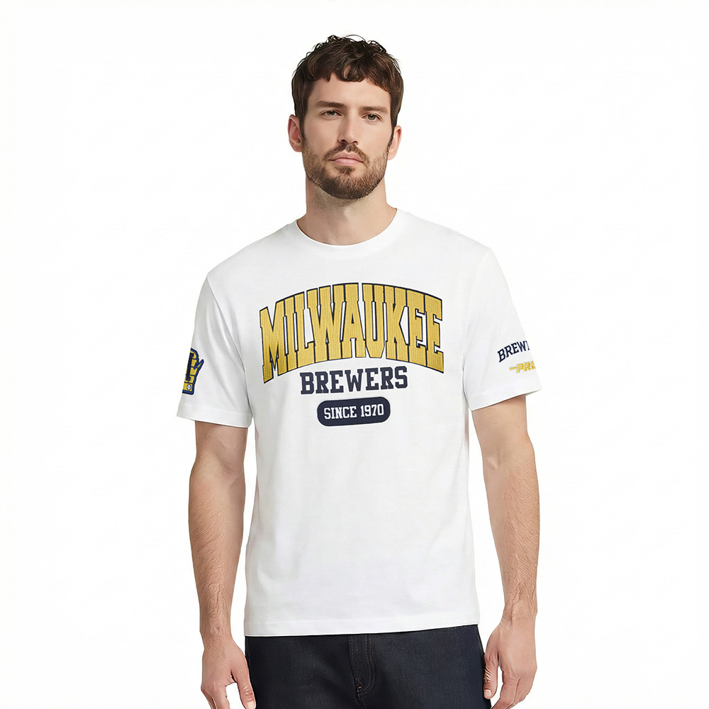 MLB MILWAUKEE BREWERS CITY ARCH HAUT EN JERSEY SIMPLE POUR HOMME (BLANC)