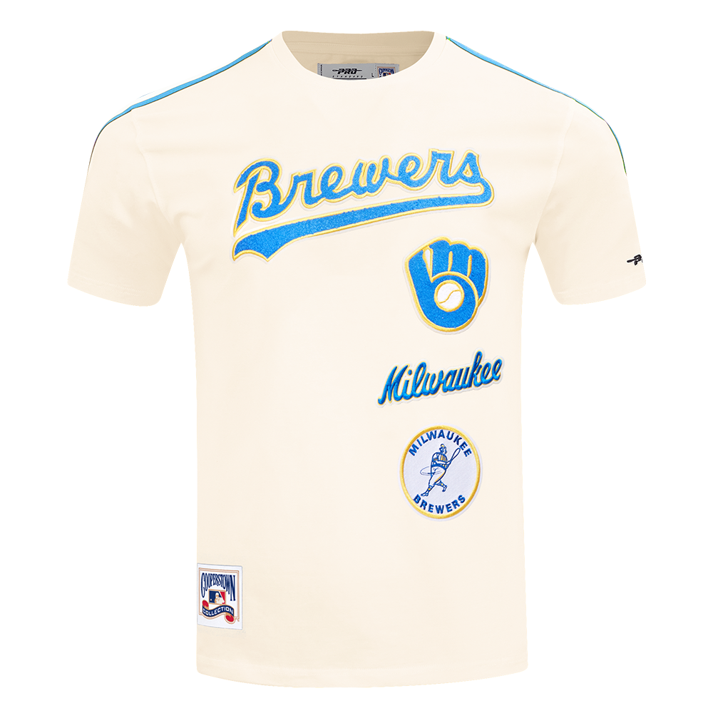 MLB MILWAUKEE BREWERS RETRO CLASSICS HAUT POUR HOMME (COQUILLE D'ŒUF/BLEU UNIVERSITÉ)