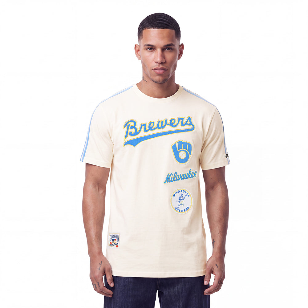MLB MILWAUKEE BREWERS RETRO CLASSICS HAUT POUR HOMME (COQUILLE D'ŒUF/BLEU UNIVERSITÉ)