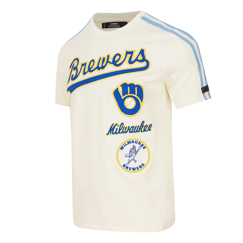 MLB MILWAUKEE BREWERS RETRO CLASSIC MEN'S STRIPED TOP (EGGSHELL/ UNIVERSITY BLUE)
