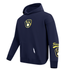 MLB MILWAUKEE BREWERS LIVING LARGE CHANDAIL À CAPUCHON EN MOLLETON À ÉPAULES TOMBANTES POUR HOMME (MARINE MINUIT)