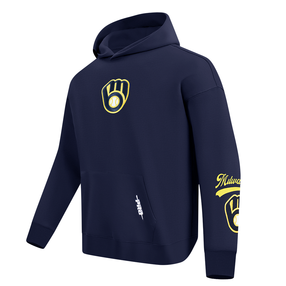 MLB MILWAUKEE BREWERS LIVING LARGE CHANDAIL À CAPUCHON EN MOLLETON À ÉPAULES TOMBANTES POUR HOMME (MARINE MINUIT)