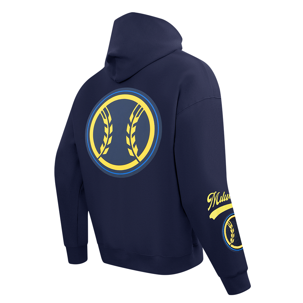 MLB MILWAUKEE BREWERS LIVING LARGE CHANDAIL À CAPUCHON EN MOLLETON À ÉPAULES TOMBANTES POUR HOMME (MARINE MINUIT)