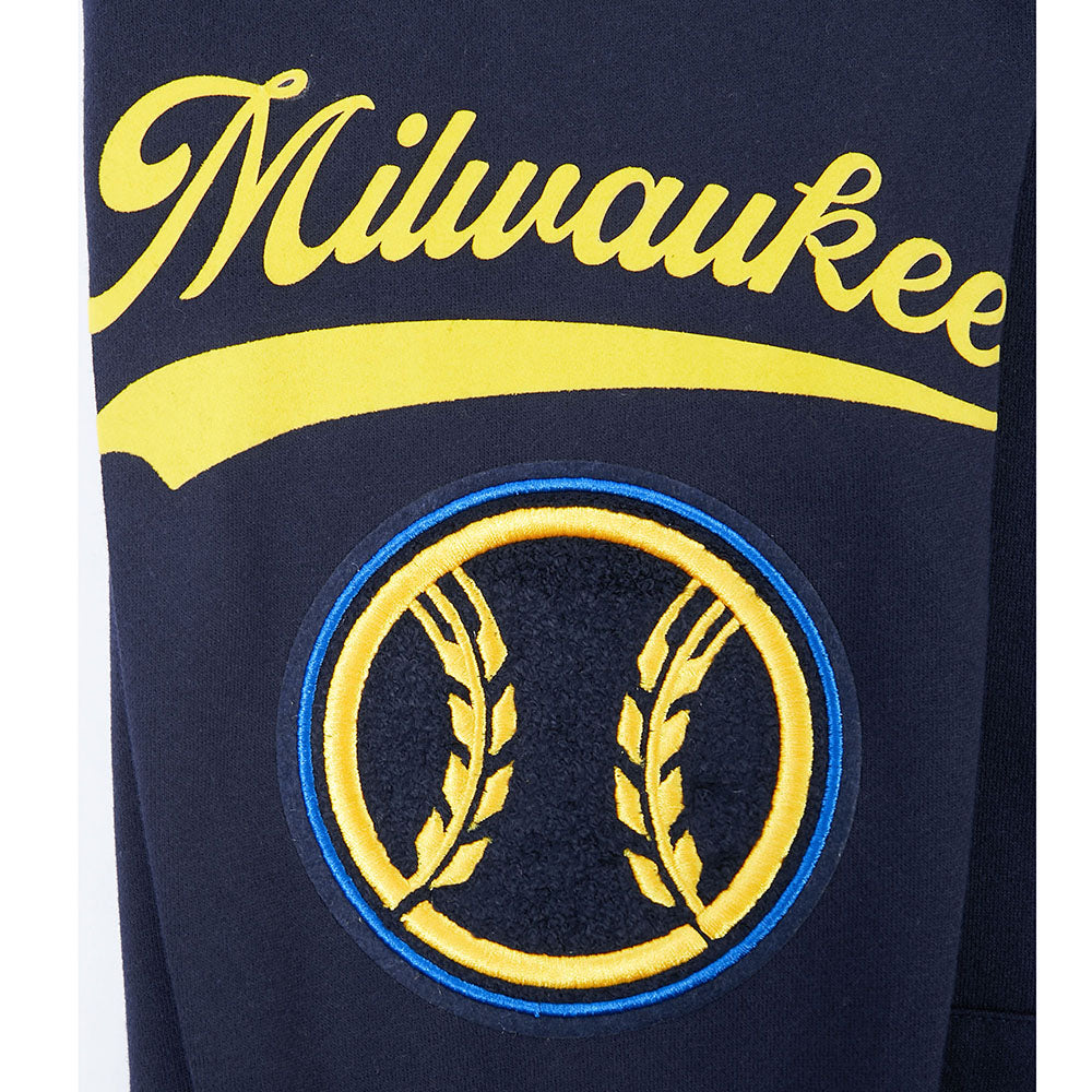 MLB MILWAUKEE BREWERS LIVING LARGE CHANDAIL À CAPUCHON EN MOLLETON À ÉPAULES TOMBANTES POUR HOMME (MARINE MINUIT)